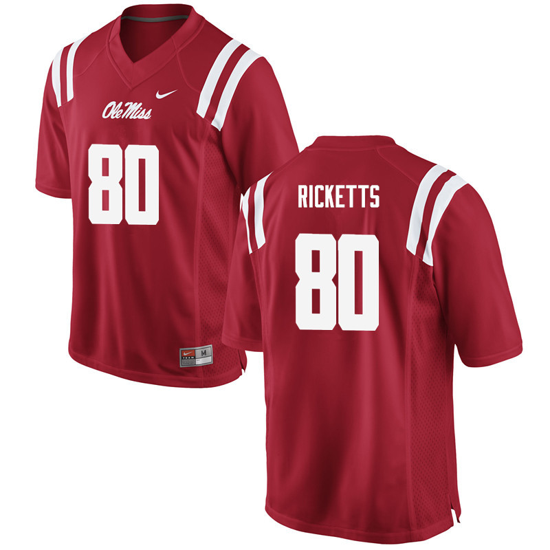 Men Ole Miss Rebels #80 Josh Ricketts College Football Jerseys-Red